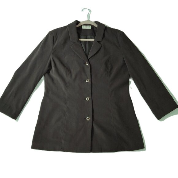 Jessica Petites Long Suede-Like 4 Button Olive Green Jacket Blazer Sz 12P Lined - Picture 2 of 13